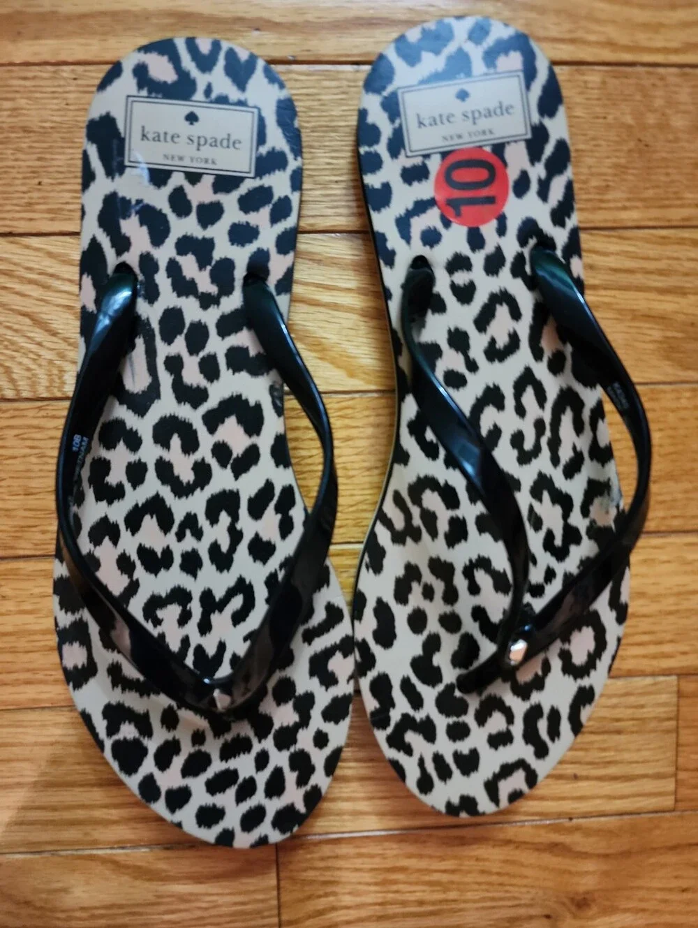Kate Spade Black Flipflop Thong Sandal With Animal Print Footbed